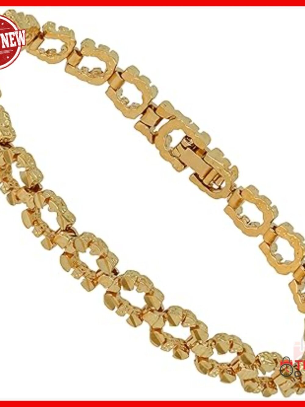 24K Gold Plated Link Bracelet, Diamond Cut Circle Nugget Design, 7 Inches